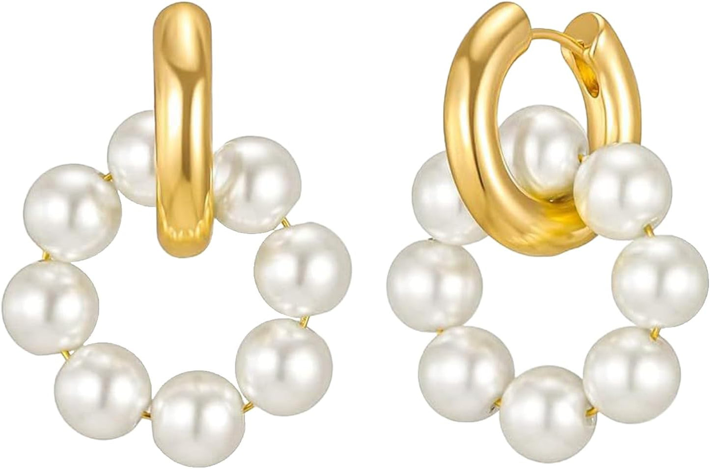 Gold Pearl Huggie Earrings for Women  Trendy Pearls Hoop Earrings Hypoallergenic Earrings for Sensitive Ears for Mother Daughter Girlfirend Jewelly Christmas Birthday Present