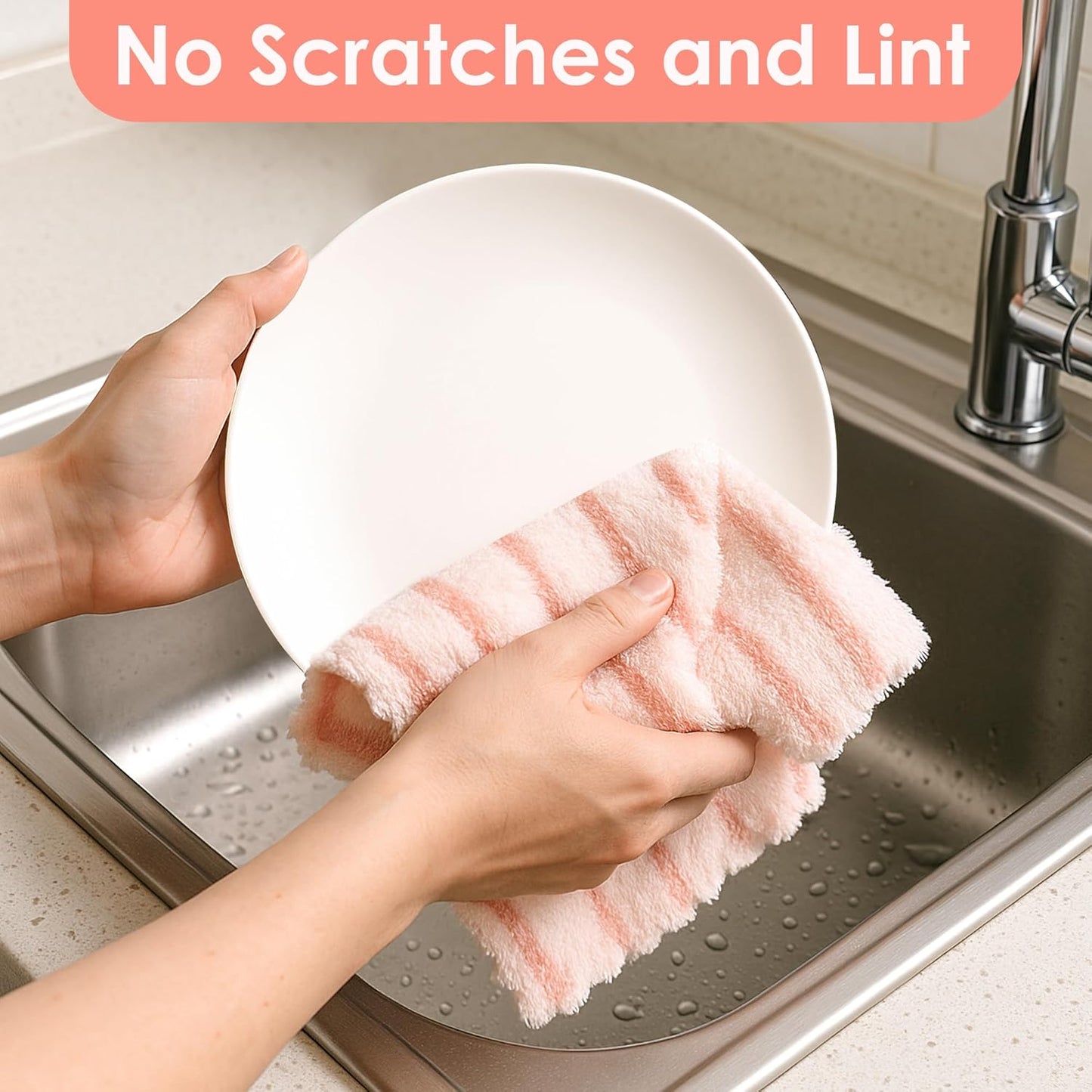 12 PCS Pink Kitchen Towels and Dishcloths Sets, Microfiber Cleaning Cloth, Dish Cloths for Washing Dishes, Drying Towel for Kitchen, Hand Rags with Hanging Loops