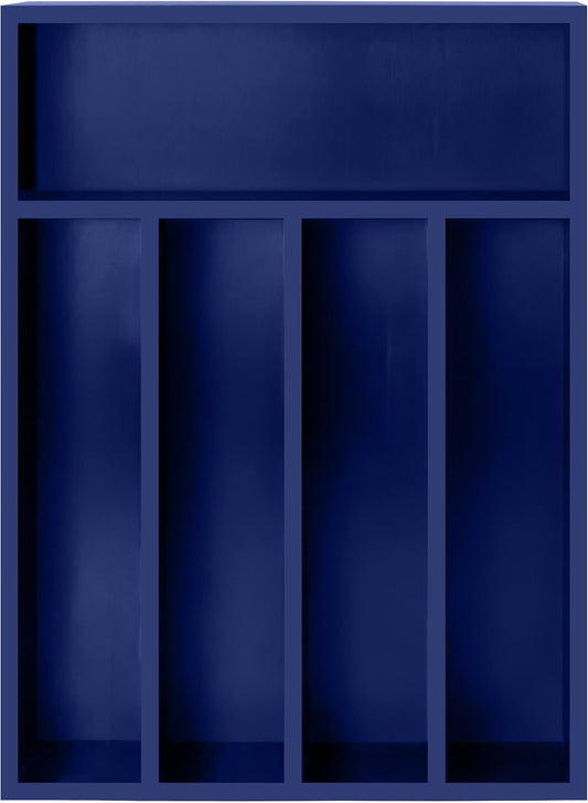 Silverware Organizer, Bamboo Utensil Drawer Organizer for Cutlery, Utensils & Flatware (5 Compartment, Blue) Pack of 1