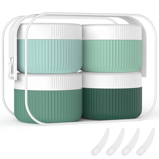 Travel Containers for Toiletries, TSA Approved 1.5 Oz Silicone Cream Jars, Leak-Proof Journey Containers, Trip Accessories with Lid for Cosmetic Face Hand 4 Pack White Lid - Blue