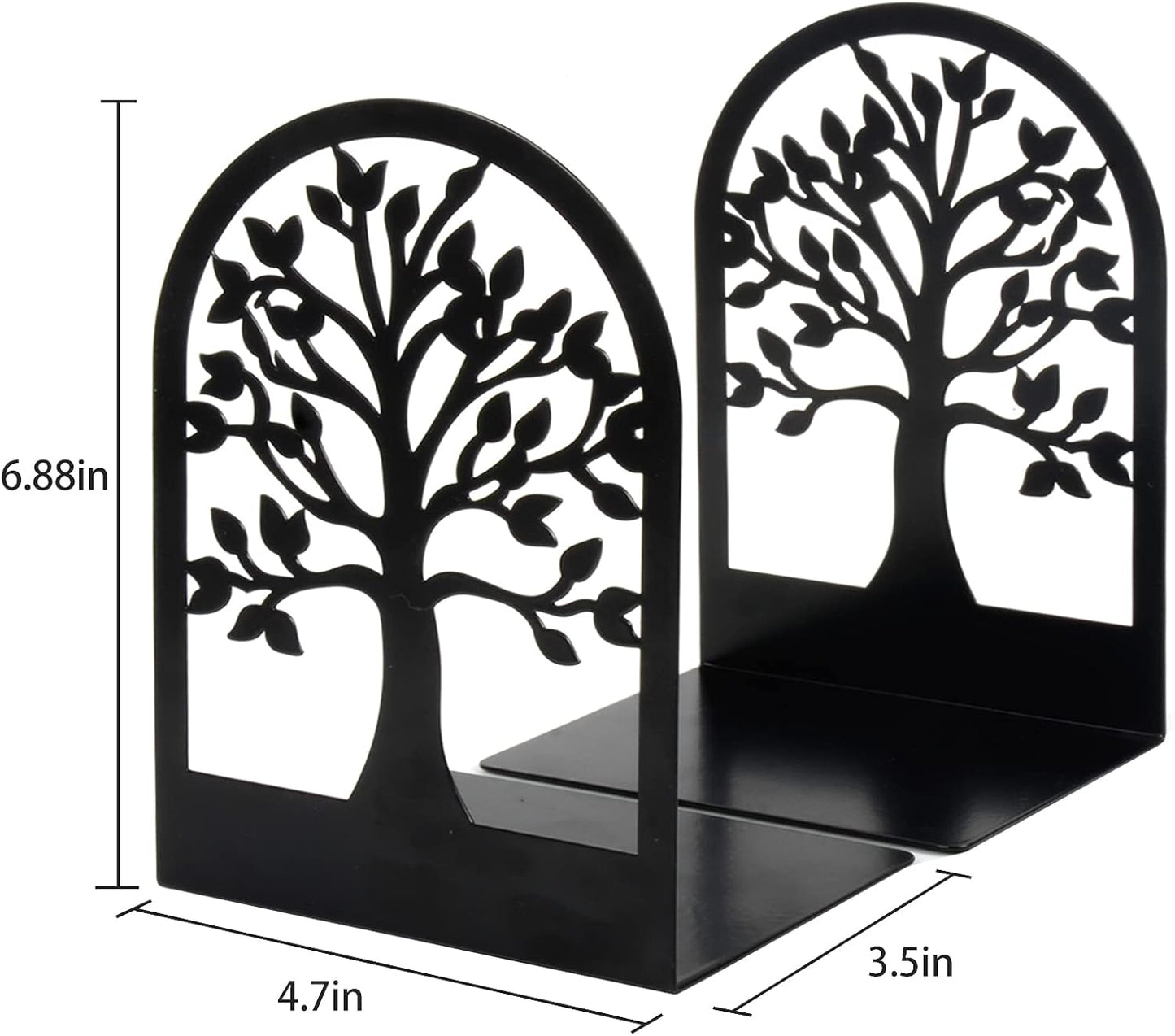 Book Ends, Metal Book Ends to Hold Books, Tree Decorative Bookends for Shelves, Black Book Stopper Bookend for Heavy Books, Book Holder for Shelf Home Office, 6.8 X 4.7 X 3.5(3 Pair/6 Pcs)