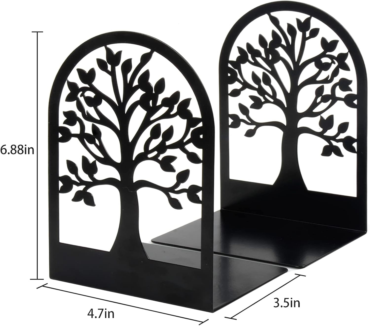 Book Ends, Metal Book Ends to Hold Books, Tree Decorative Bookends for Shelves, Black Book Stopper Bookend for Heavy Books, Book Holder for Shelf Home Office, 6.8 X 4.7 X 3.5(3 Pair/6 Pcs)
