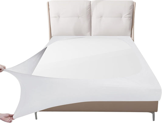 Box Spring Cover Queen Size, 4 Way Stretch Smooth and Elastic Wrap around Band 4 Sides Bed Skirt, White