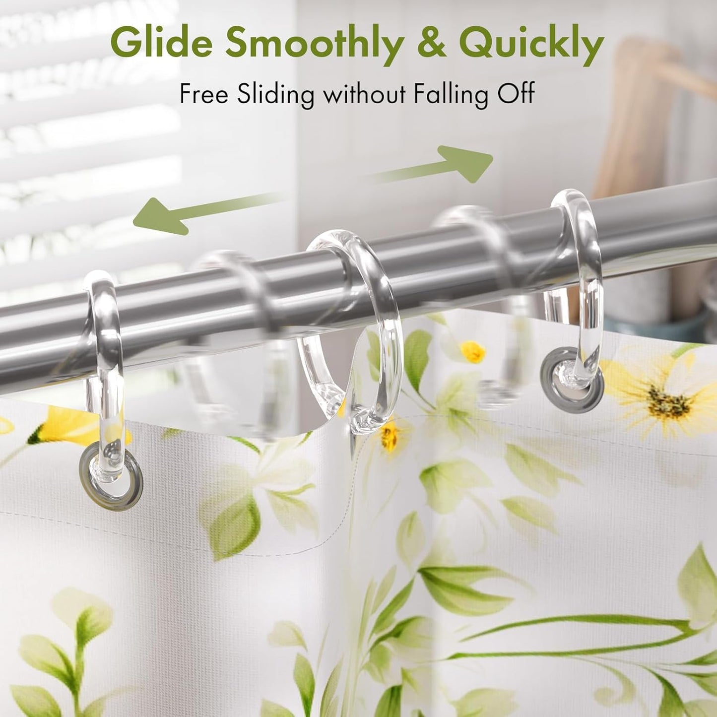 Plastic Shower Curtain Rings, 12 Pcs Clear Shower Curtain Hooks, O Shape Shower Curtain Hooks Rings, Easy to Snap Closure Shower Hooks for Shower Curtain and Liner Bathroom