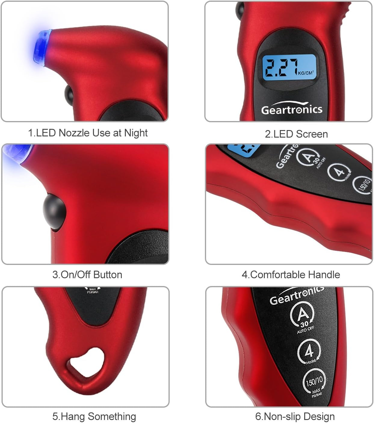 Digital Tire Pressure Gauge 150 PSI 4 Settings with Backlight LCD Tire Gauge for Cars, Motorcycles and Bikes with Non-Slip Grip, 2 Pack