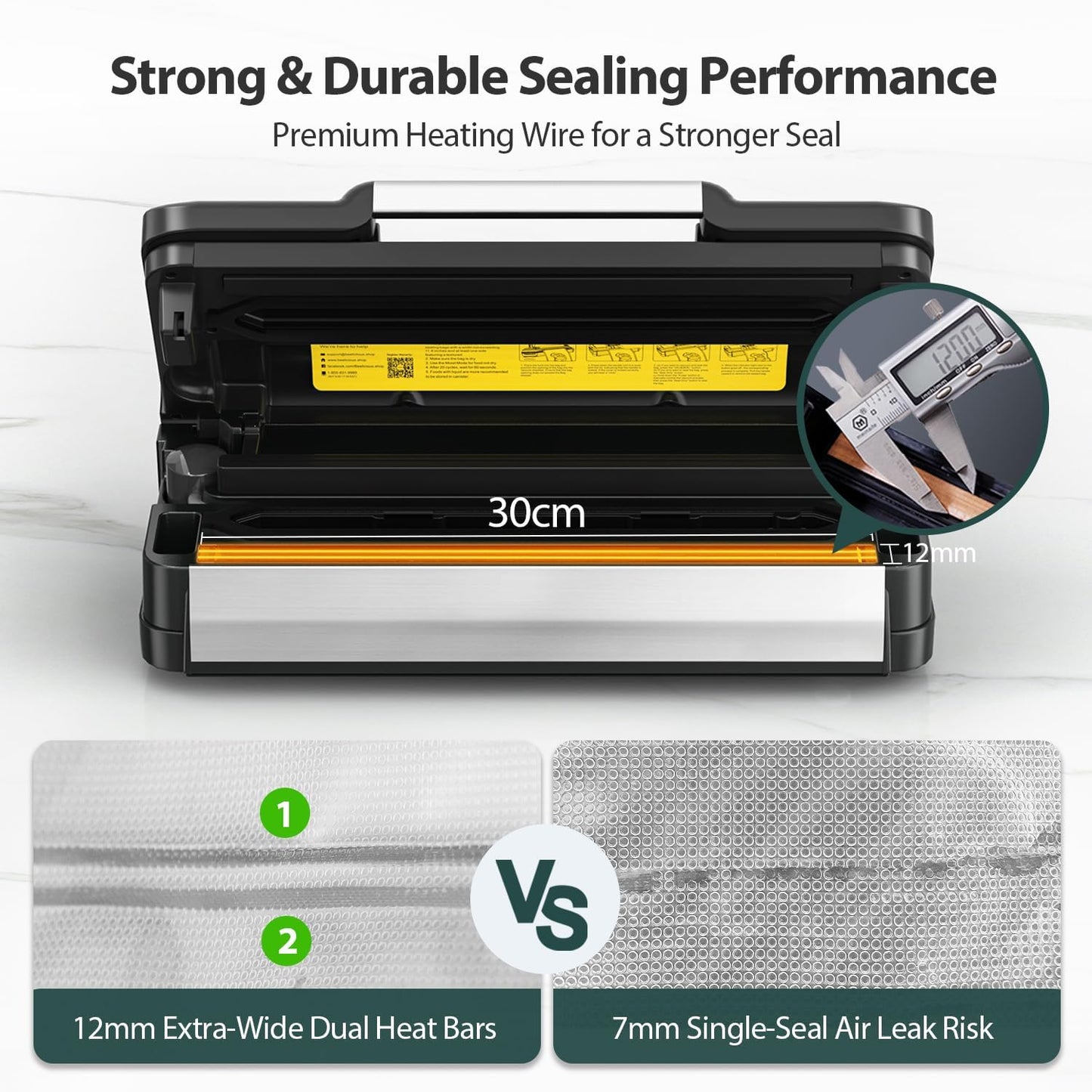 Vacuum Sealer Machine, Aqualock Series 2X Seal&130W Full Automatic Food Sealer, Powerful Food Preservation System with Handle, Built-In Cutter&Bags Storage&Hose, 2 Bags Rolls, Stainless Steel