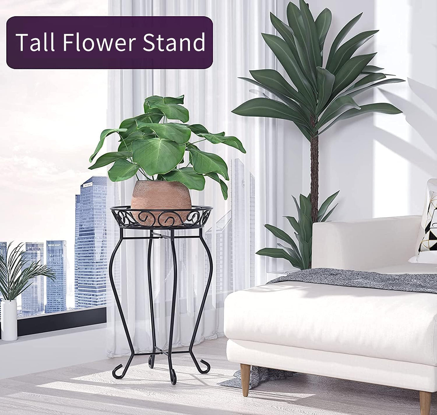 Tall Plant Stand Indoor Outdoor, 200LB Hold up Metal Flower Plant Stand, Heavy Duty Rustproof Iron Plant Supports for Patio or Garden,Living Room, 12.5 X 23.6 Inches, Black