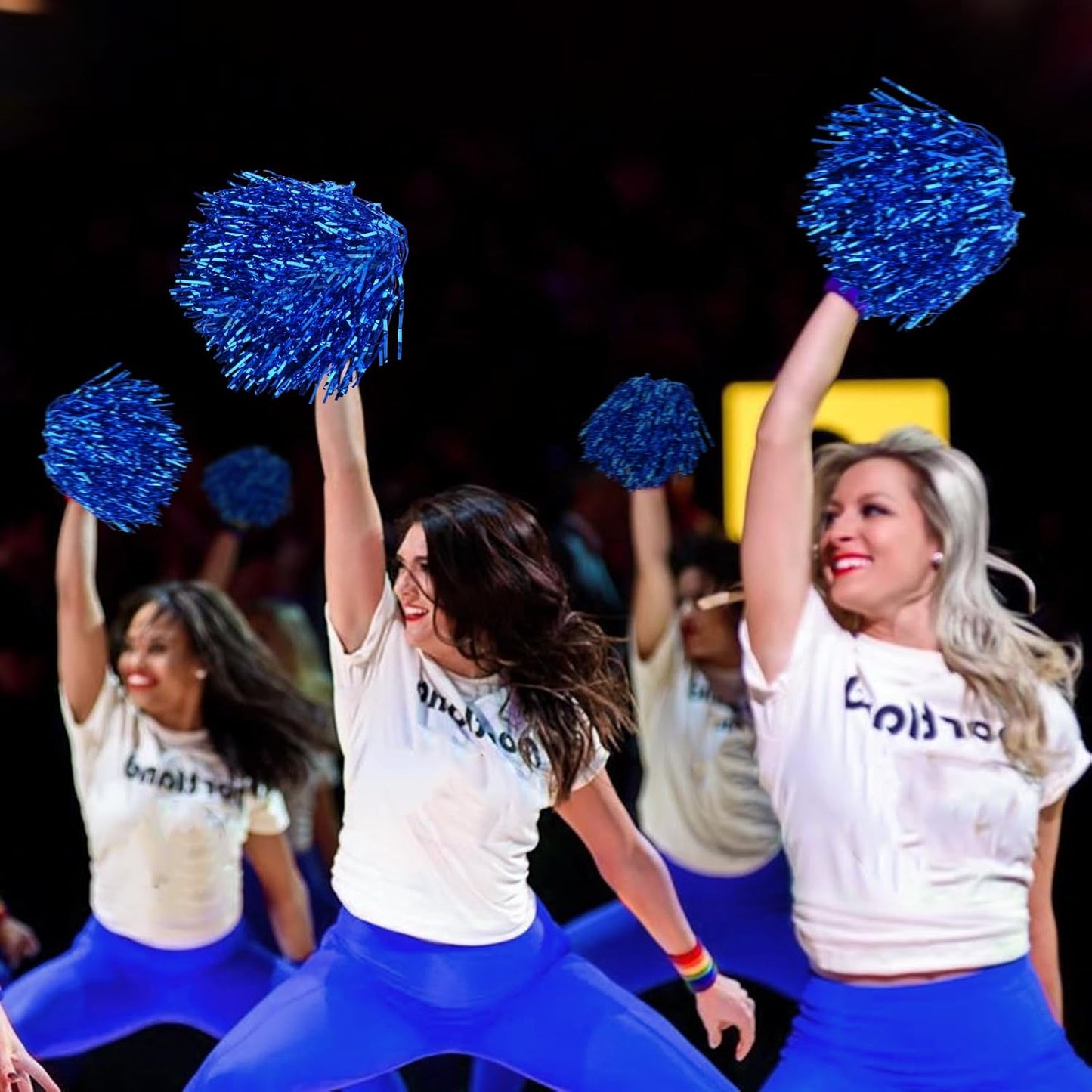 24Pcs Metallic Pom Poms Cheerleading with Baton Handle Cheer Pom Poms for Kids Adults Cheering Party Dance Sportsteam Spirit Sports(Blue)