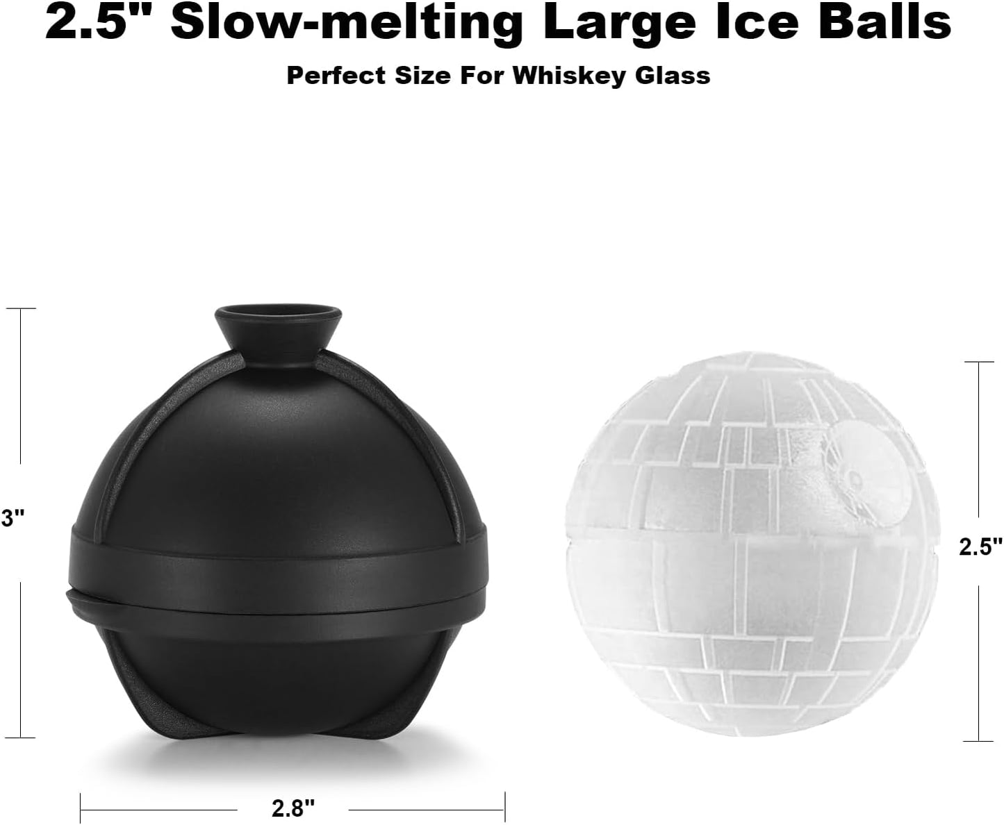 3D Ball Ice Cube Mold, Whiskey Gifts Stocking Stuffers Ideas for Adults Men Women, 2.5" Large Silicone round Ice Cube Tray for Cocktails,Bourbon,Whiskey,Brandy