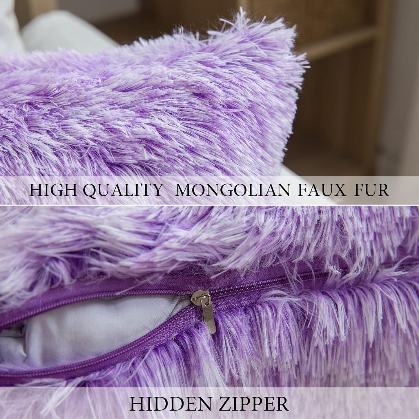 Pack of 2 Ultra Soft Fluffy Throw Pillow Covers Decorative Plush Shaggy Double-Sided Faux Fur Winter Pillow Cases Cushions Covers for Cute Sofa Bedroom Ca 18X18 Inch Purple Ombre