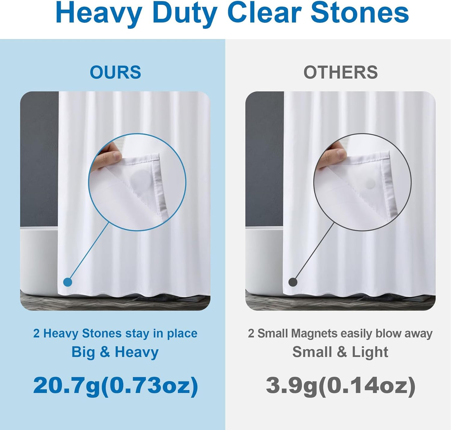 Small Stall Shower Curtain Liner Washable, 36 X 72 Inches, Fabric Shower Liner with 2 Bottom Stones, Narrow Waterproof RV Shower Curtain Liner, 6 Grommet Holes, Hotel Quality, White