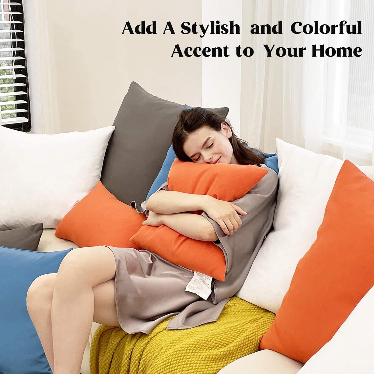 ® Outdoor Water Resistant Throw Pillows, Feathers and down Filled Decorative Pillows for Couch Cushion Garden Bench 12 X 20 Inch, Set of 2, Blue