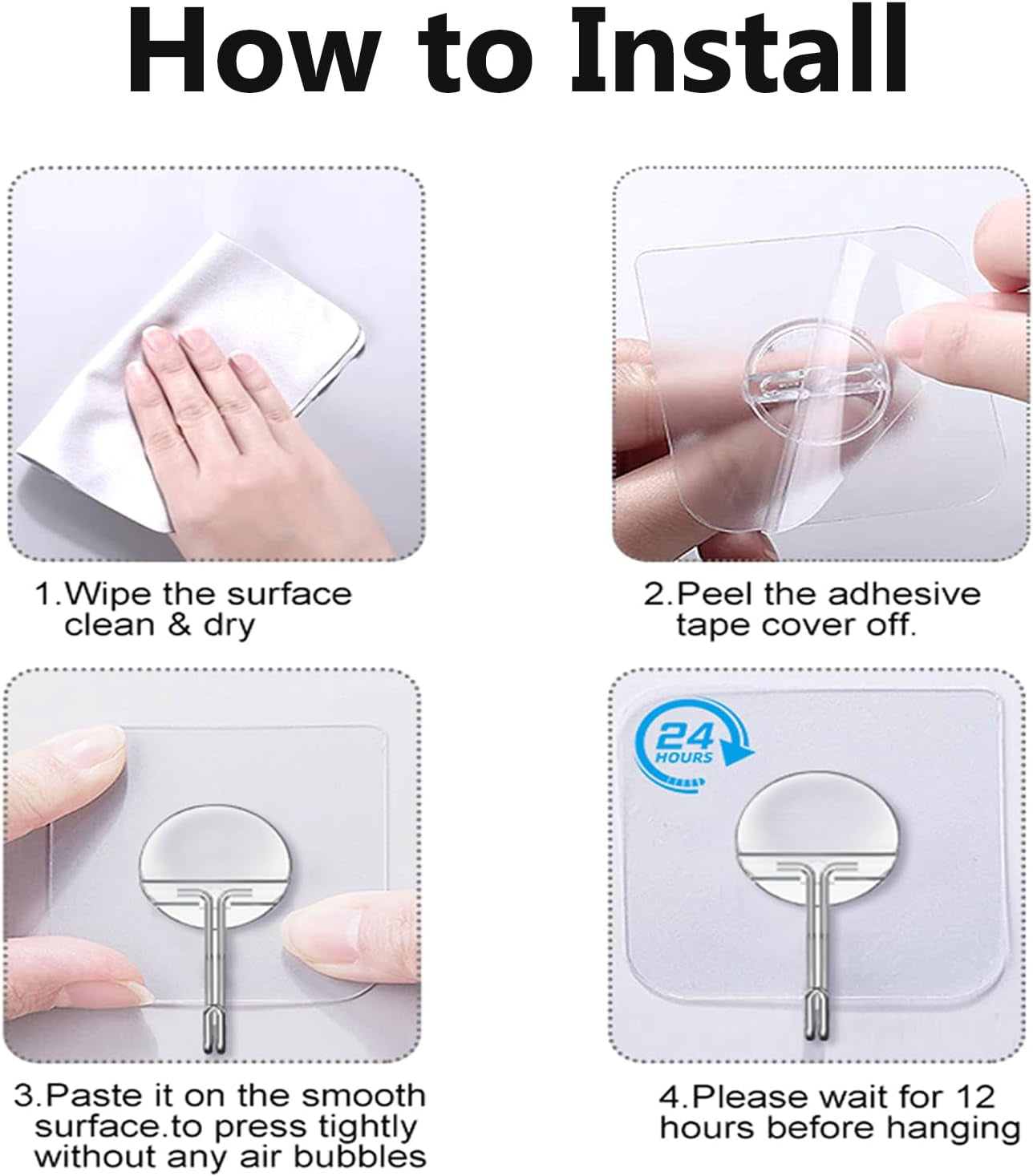 Adhesive Hooks for Hanging Heavy Duty Wall Hooks Self Adhesive Towel Coat Hooks Waterproof Transparent Hook for Bathroom Shower Kitchen Keys Door Outdoor Home Improvement Utility Hook 12 Pack
