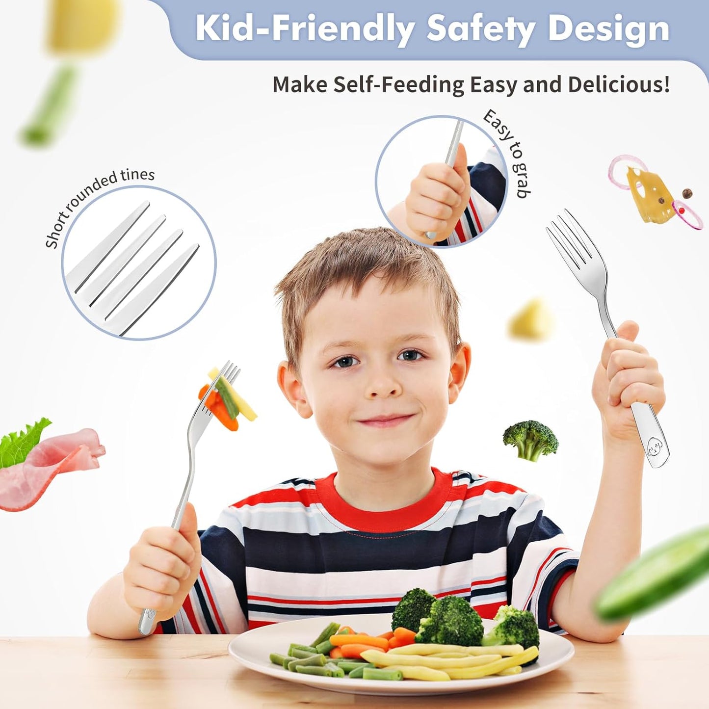 Stainless Steel Toddler Fork Set - 12-Piece Children’s Safe Food Grade Silverware, Dishwasher Safe and Mirror Polished