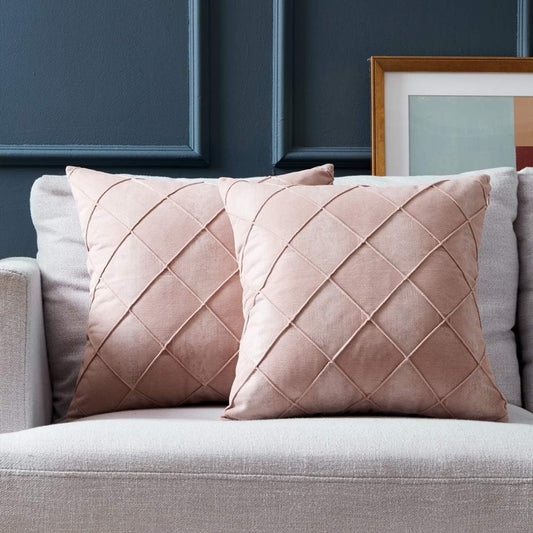 Pack of 2 Velvet Pink Decorative Throw Pillow Covers,Soft Plaids Accent Solid Square Cushion Case Pillow Cases Set for Couch Sofa Bedroom Car Living Room (18X18 Inch/45X45 Cm, Pink)