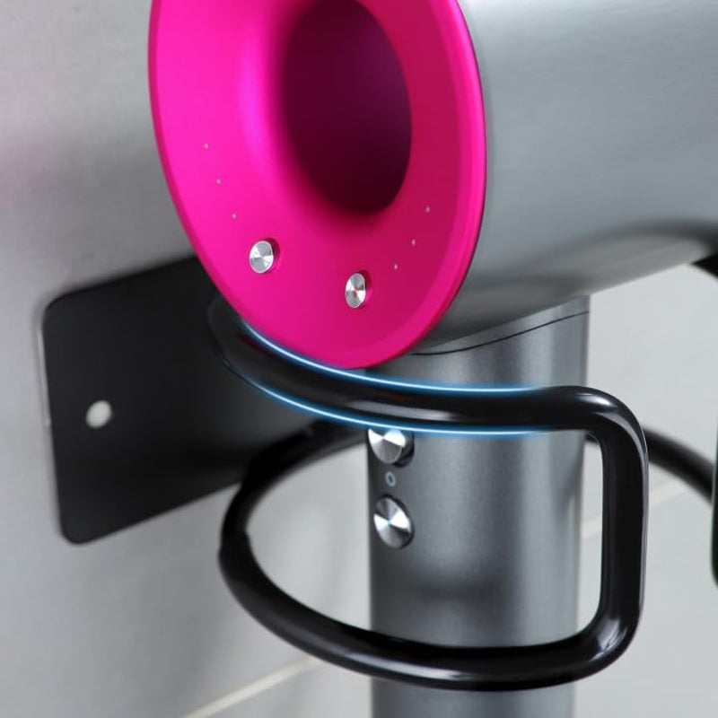 Wall-Mounted Universal Hair Dryer Holder, Self-Adhesive Stainless Steel Rack Compatible with Most Hair Dryers for Bathroom Cabinet (Black)