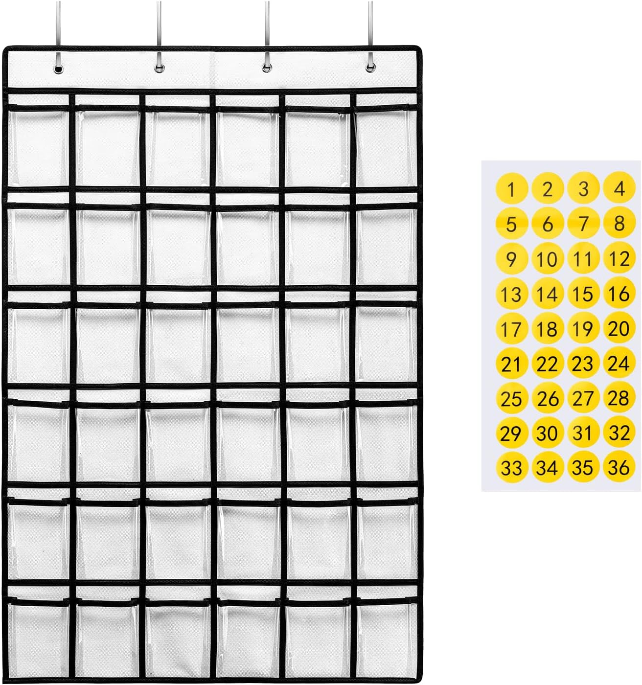 36-Pocket Classroom Pocket Chart for Cell Phones and Calculators with Number Stickers and Hooks (White)
