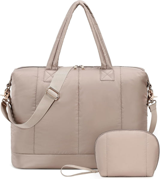 Weekender Bags for Women Puffer Tote Bag with Zipper Carry on Airport Bag Winter Shoulder Bags for Travel Work