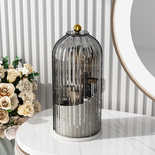 Makeup Brush Holder with Lid Cosmetic Tools Organizer 360 Rotating Waterproof Dustproof Makeup Brushes Storage for Vanity, Grey