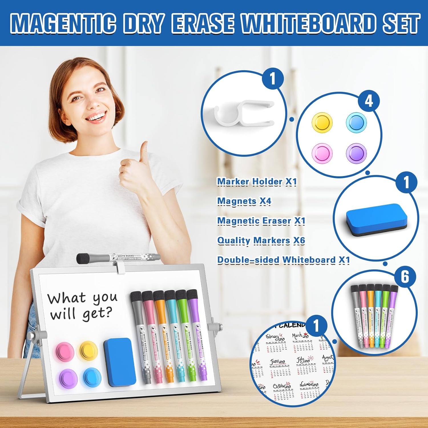 Magnetic Dry Erase White Board with Stand, 12''X8'' Double-Sided White Board for Kids, Desktop Whiteboard with Stand, Magnetic Whiteboard Portable, Dry Erase Board for Kids, Todo, Drawing