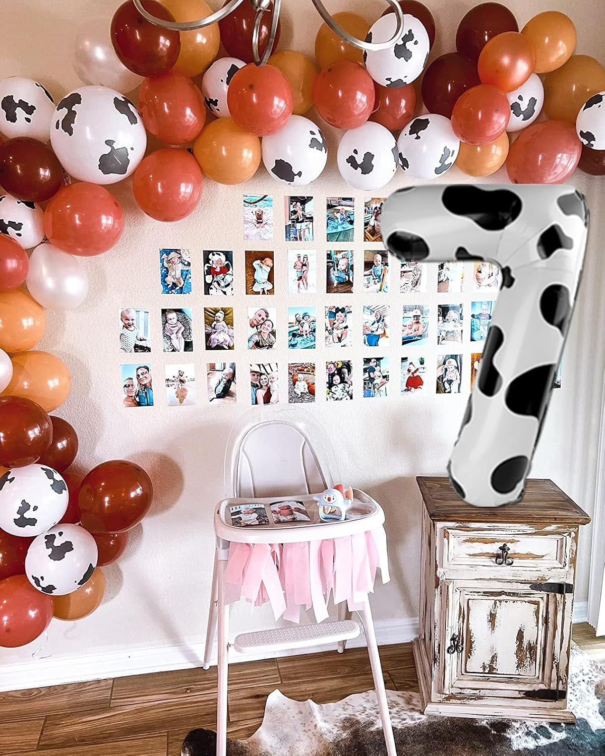 Cow Print 40 Inch 1St Number Balloon, Unisex Birthday Decorations, Farm Animal Party Supplies, Self Sealing, Reusable