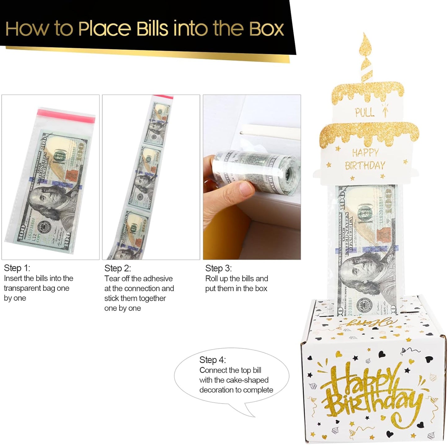 Money Box for Cash Gift- Birthday Money Pull Box - Fun Money Gift Ideas, Perfect Cash Birthday Gifts for Kids, Her, Wife, Mom, Girls, Daughter, Women, and Men - White