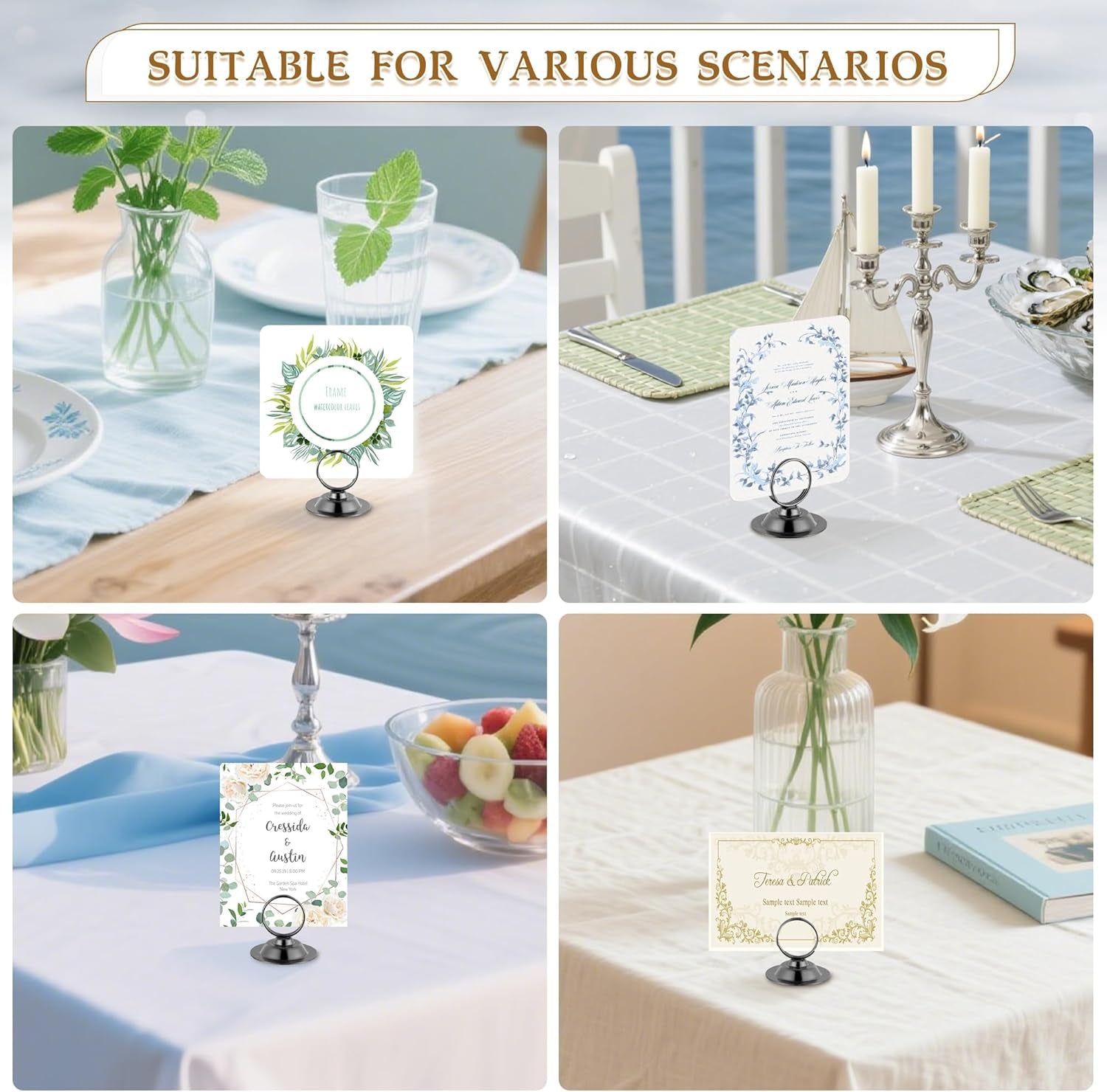 16 PK Table Card Holder Place Card Holders Steel Card Holders for Photos, Food Signs, Memo Notes, Weddings, Restaurants, Birthday (Black)