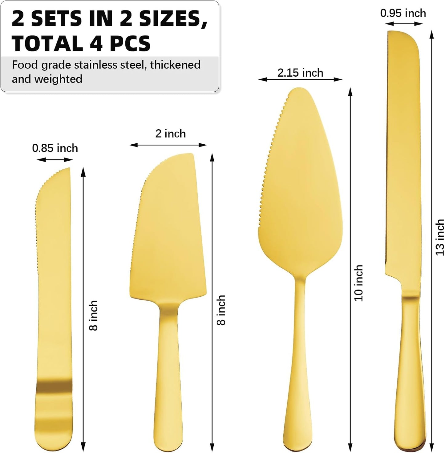 4 Pcs Gold Cake Cutting Set, Premium Cake Cutter & Pie Server Set for Wedding, Thickened Stainless Steel Cake Knife and Server with Rounded Edges, Pie Server Spatula Birthday Christmas Gift