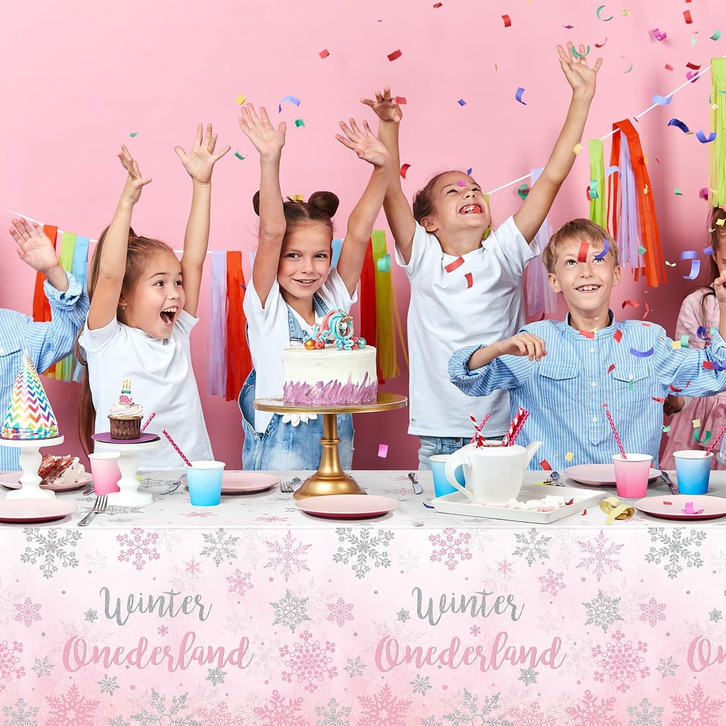 3 Pack Winter Onederland 1St Birthday Tablecloth, Disposable Pink and Silver Winter Snowflake Plastic Table Cover for Winter Onederland Girl Boy 1St Birthday Party Supplies Decorations, 54X108 Inch