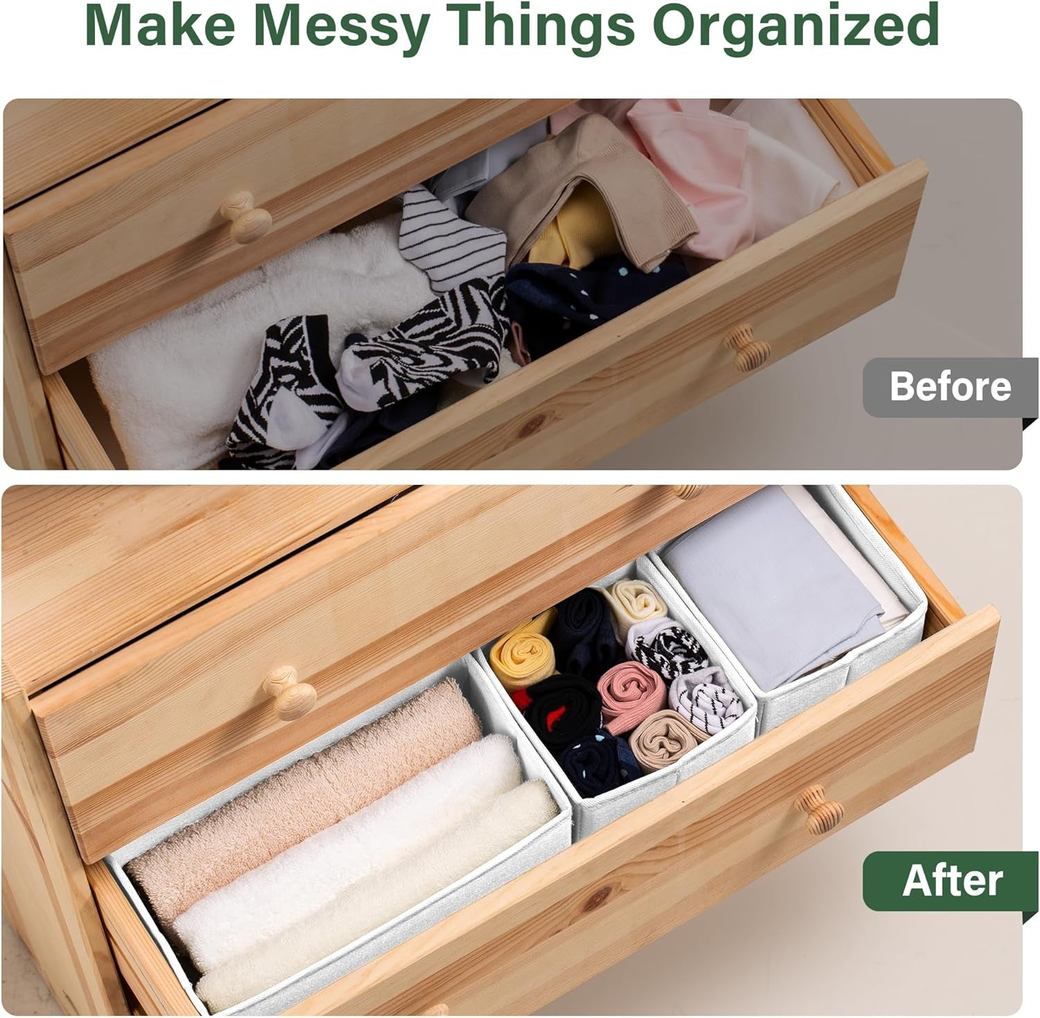 16 Pack Drawer Organizer Clothes, Dresser Drawer Organizers for Clothing Fabric Foldable Closet Organizers and Storage Bins for Baby Clothes, Nursery, Underwear, Bras, Socks