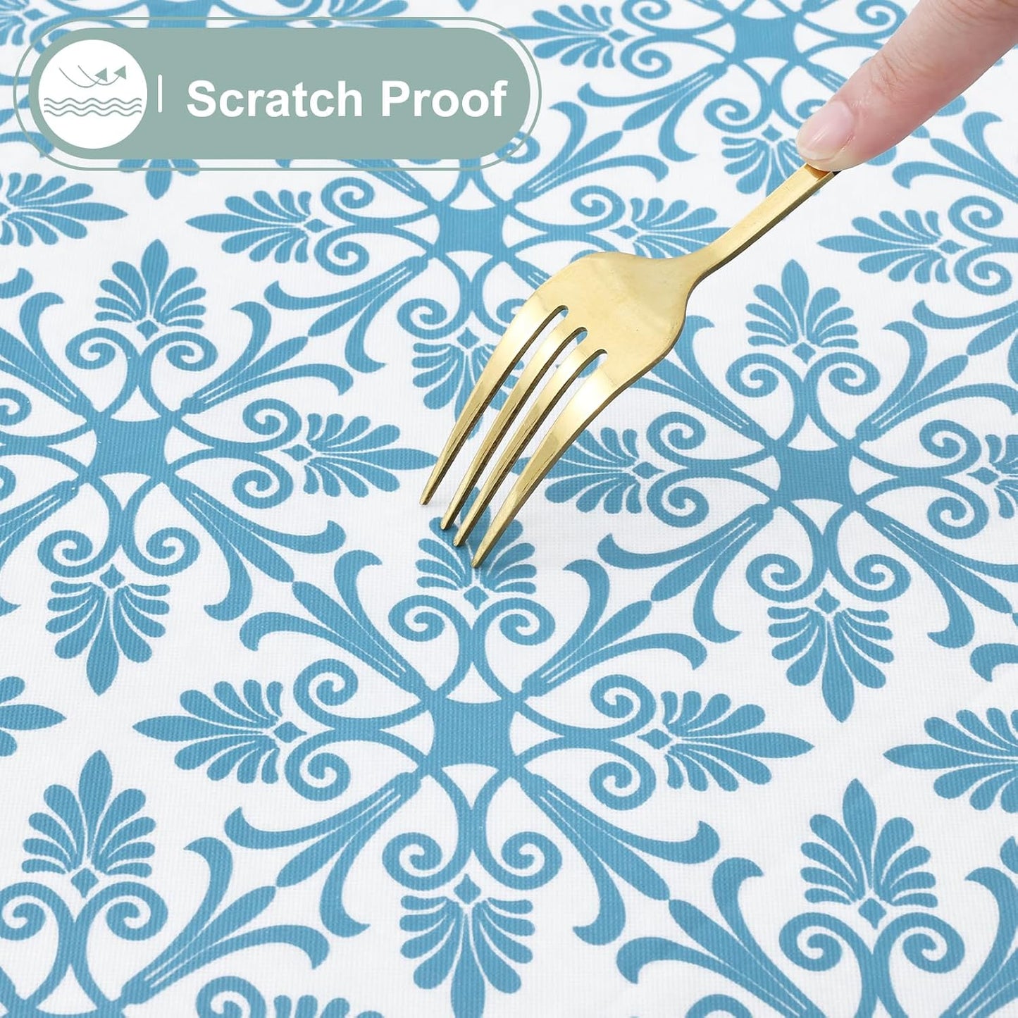 Rectangle Vinyl Table Cloth, Elastic Fitted Flannel Backed Tablecloth, 100% Waterproof Plastic Table Cover Fits 6 Foot Folding Tables for Picnic, Camping, Outdoor (Aqua, 30" X 72")