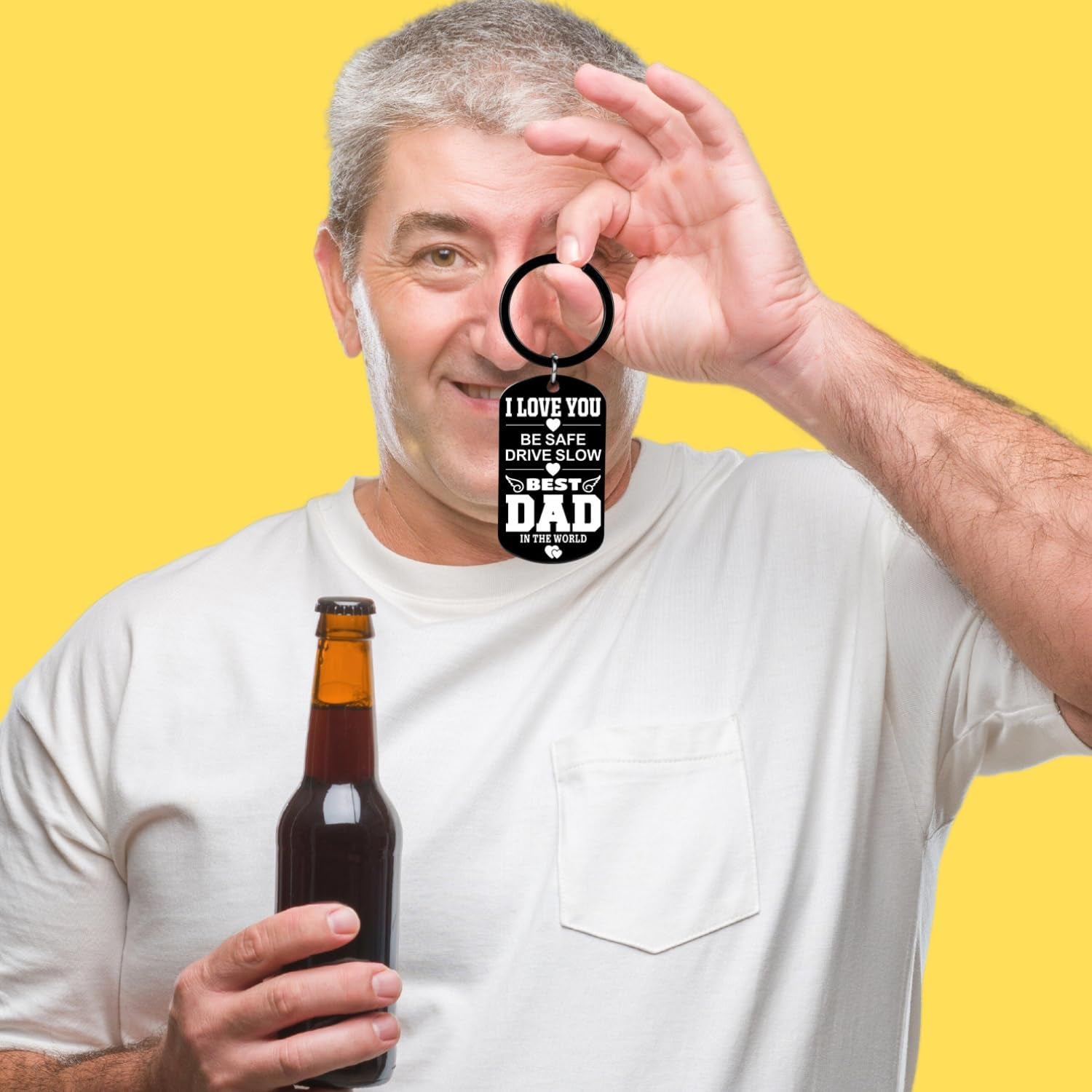 Gifts for Dad - I LOVE YOU BE SAFE DRIVE SLOW BEST DAD in the WORLD Keychain Dad Gifts for Fathers Day, Birthday Valentines Day Secret Santa Christmas Xmas Stocking Stuffer White Elephant Gift