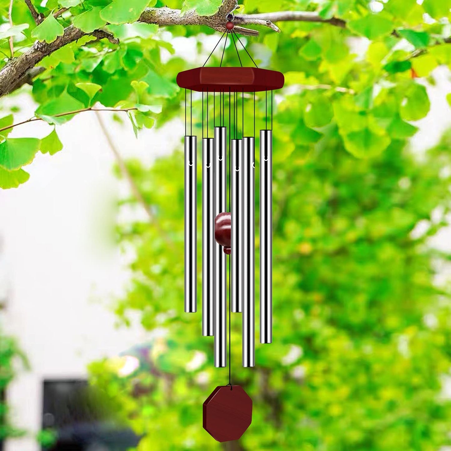 Wind Chimes for Outside, Wind Chimes Outdoor Deep Tone with 6 Metal Tubes and Hook, Memorial Windchimes Home Outdoor Decor for Garden, Patio, Yard