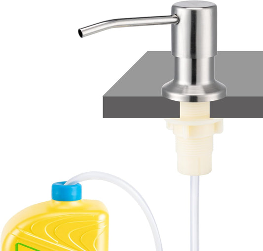 Soap Dispenser for Kitchen Sink, Built in Sink Soap Dispenser (Brushed Nickel), Countertop Dish Soap Dispenser Stainless Steel Pump with 47" Extension Tube Kit, No Need to Frequent Refills
