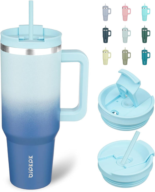 Tumbler with Handle 40 Oz Stainless Steel Insulated Tumbler with Lid and Straw for Water or Ice Coffee,Sky