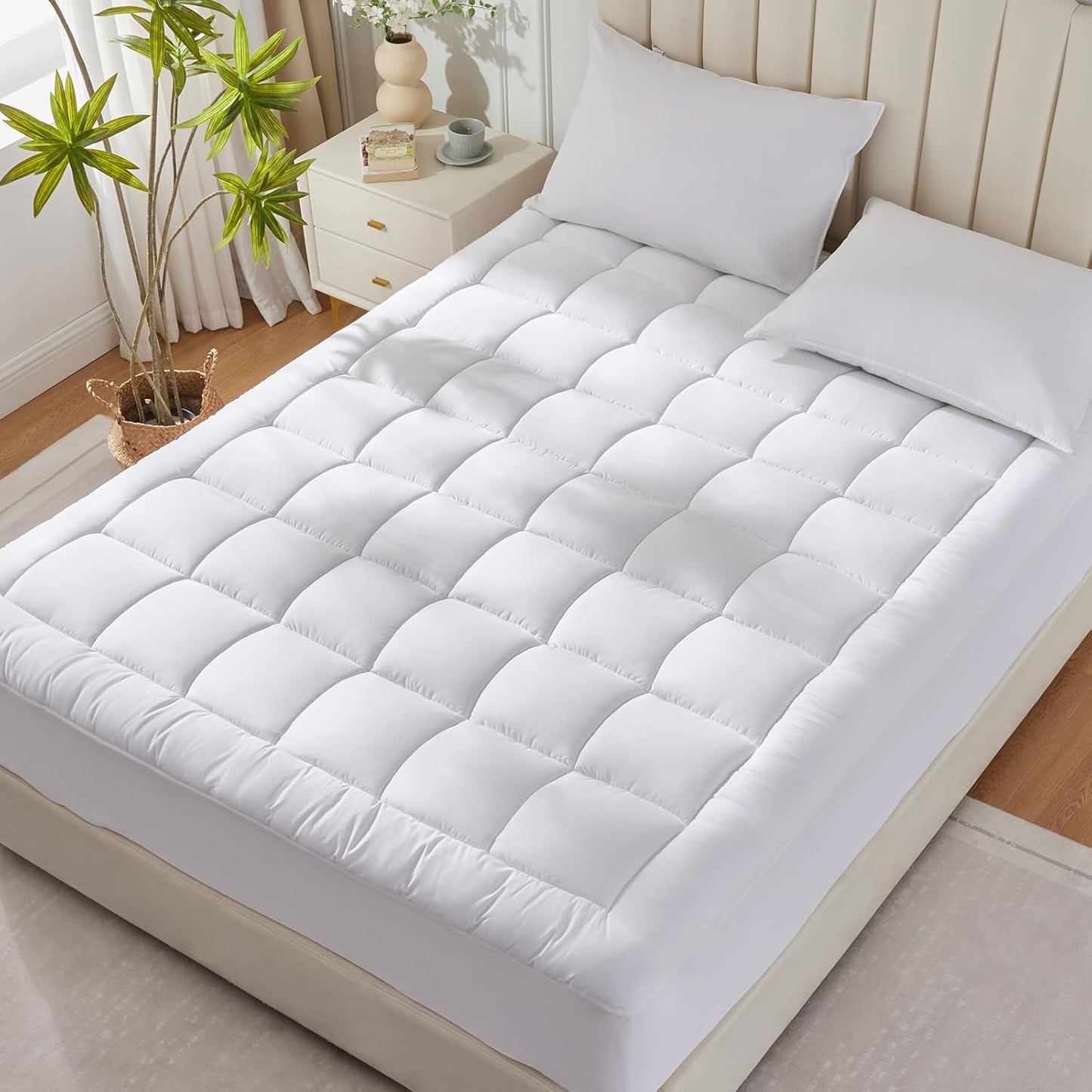 Queen Size Mattress Pad Pillow Top Cotton Cooling Mattress Topper 8-21" Deep Pocket Mattress Cover Quilted Fitted Cooling 450GSM Mattress Protector (60X80 Inch,White)