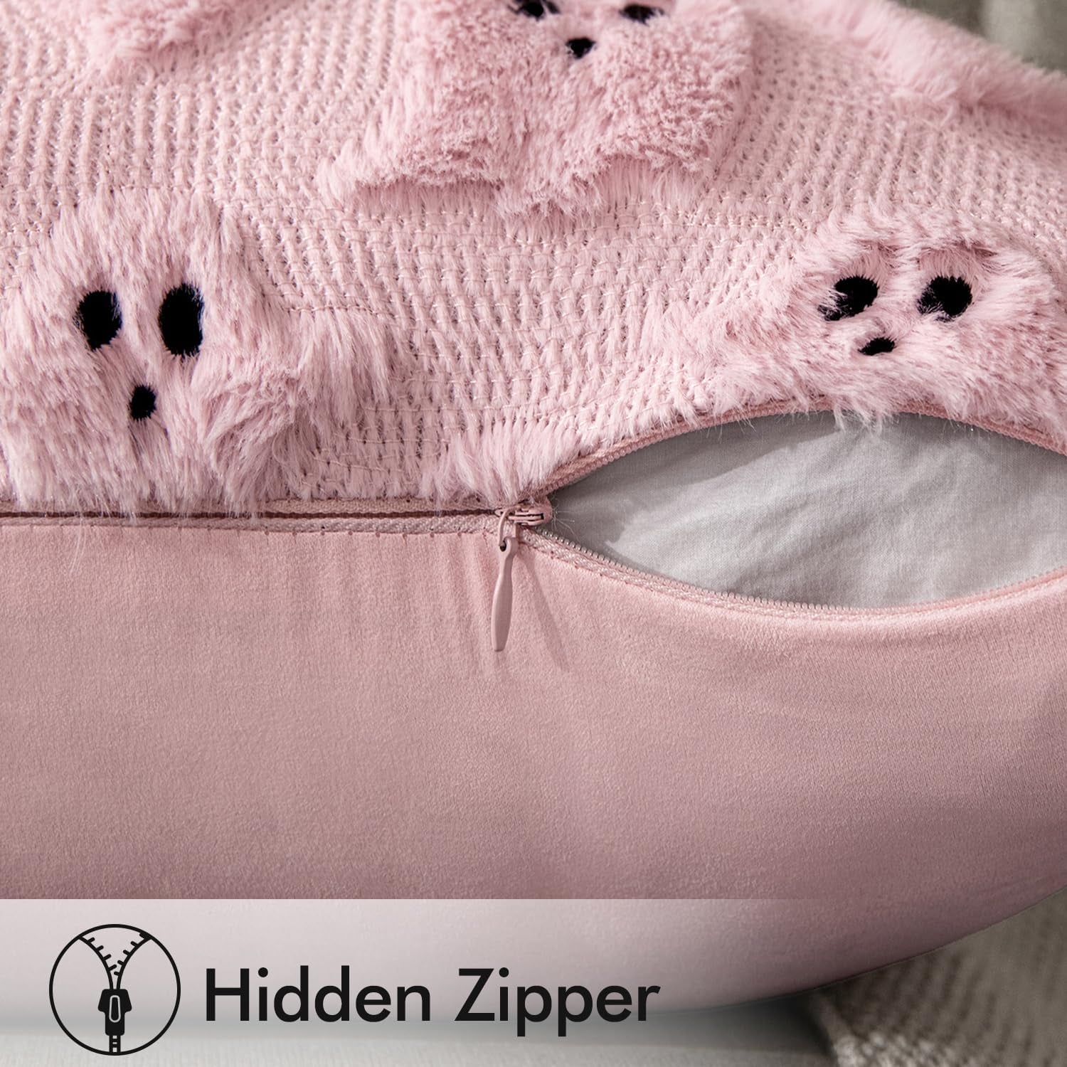 Halloween Decorative Pillow Covers - Set of 2 Soft Plush Faux Fur Ghost Design Cushions for Couch, Sofa, Bed, and Porch - 18x18 Inch Pink