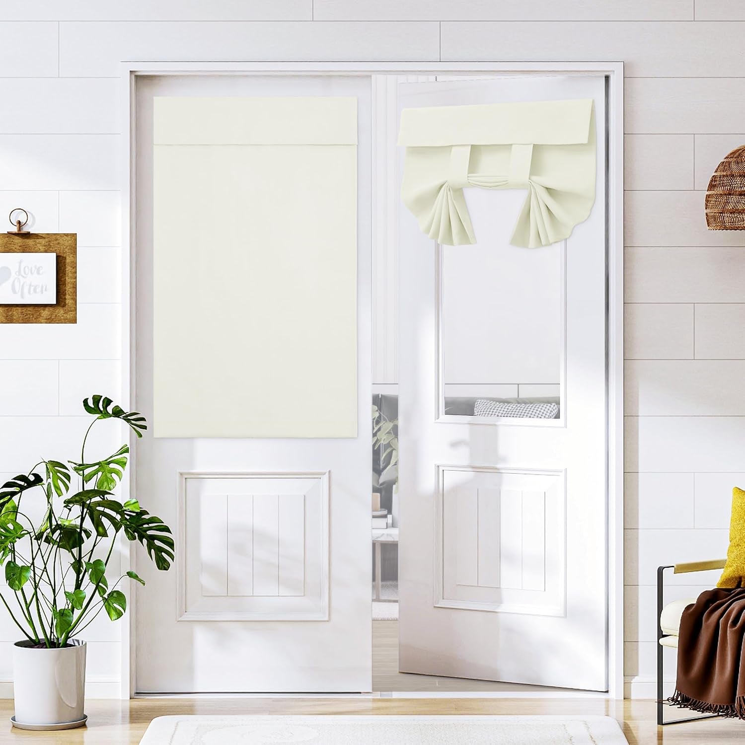 French Door Curtains, Thermal Insulated Privacy Blackout Door Window Tie up Curtains for Entryway Front Door, 1 Panel, 26X40 Inch, Ivory
