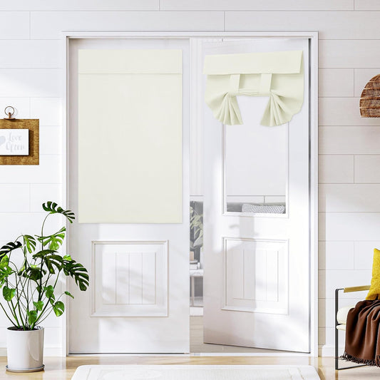 French Door Curtains, Thermal Insulated Privacy Blackout Door Window Tie up Curtains for Entryway Front Door, 1 Panel, 26X40 Inch, Ivory