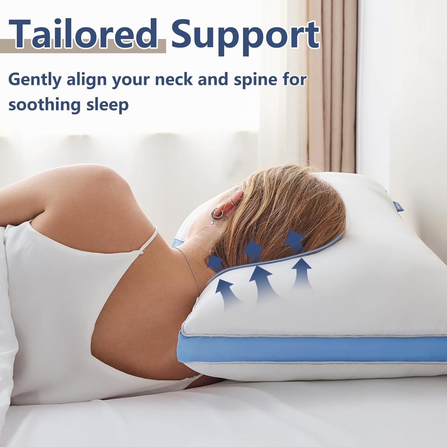Pillows Queen Size Set of 2, Soft and Supportive 3D down Alternative Bed Pillow for Sleeping 2 Pack Blue, Luxury Hotel Quality Gusseted Bedding Pillow for Back, Stomach or Side Sleepers 18X28