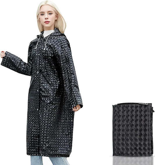 1 Pack Rain Ponchos for Adults Reusable, New Upgraded Thickened EVA Travel Raincoat Jacket with Hoods and Sleeves