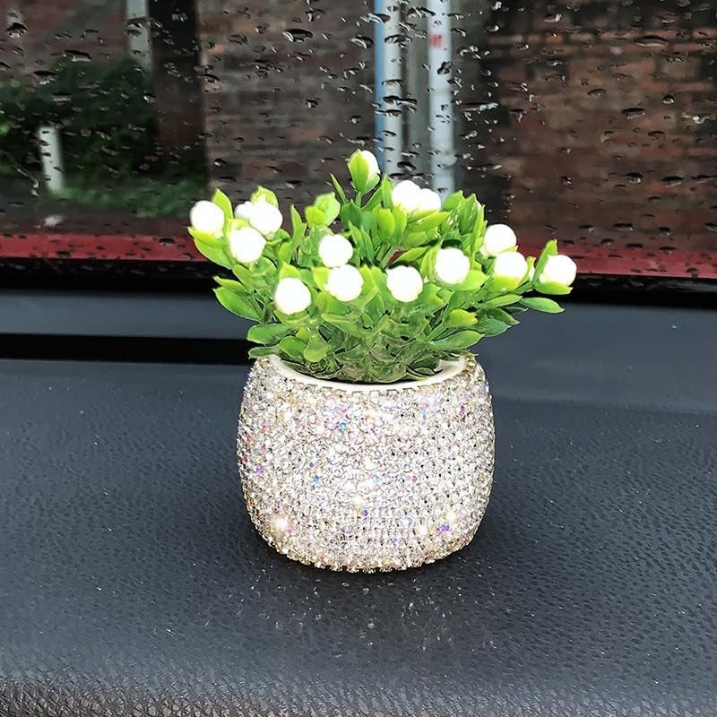 Flower Car Accessories Bling Dashboard Decorations, Car Flower Vase Decals, Cute Car Interior Decor, Bling Desk Flowers for Women Office Girl Gifts