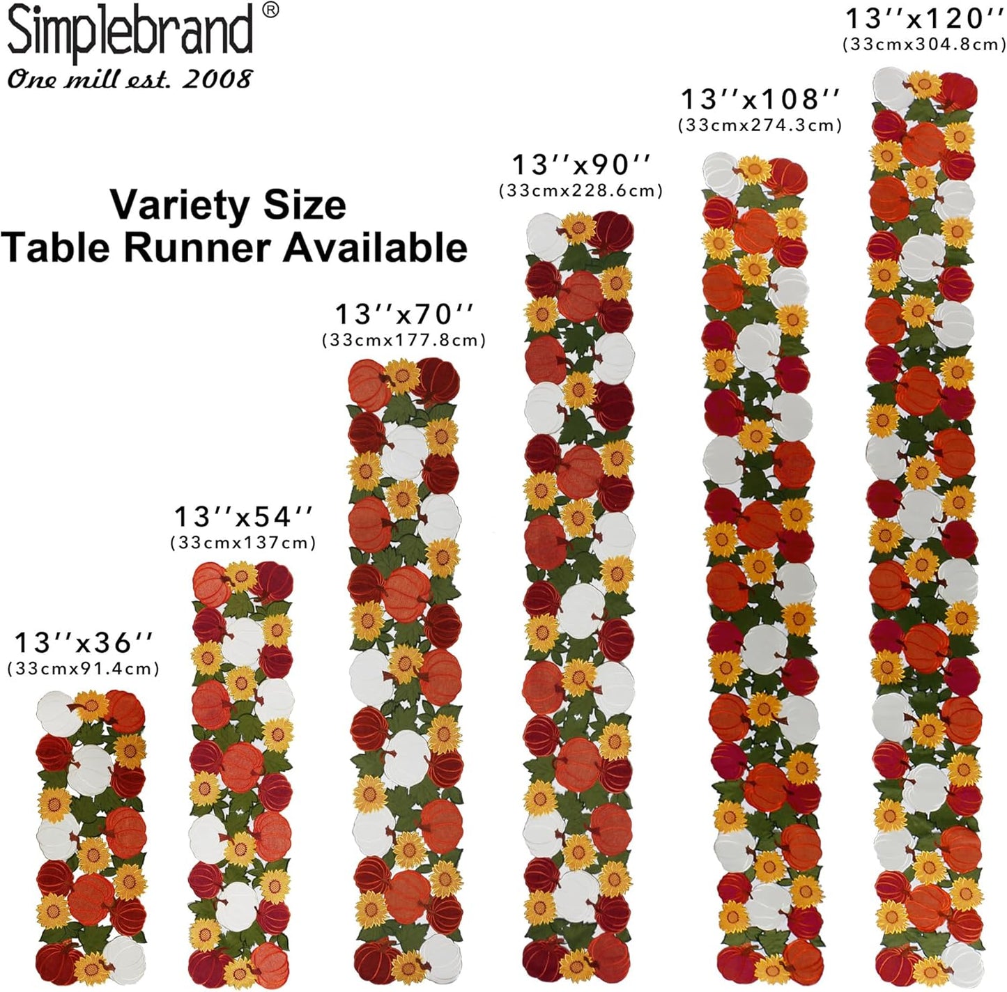 Thanksgiving Table Runner 70 Inches Long, Fall Table Runner Cutwork Applique Embroidered Pumpkin with Sunflower Dresser Scarf for Home Dining Holiday Autumn Halloween Decor, 13 X 70 Inch