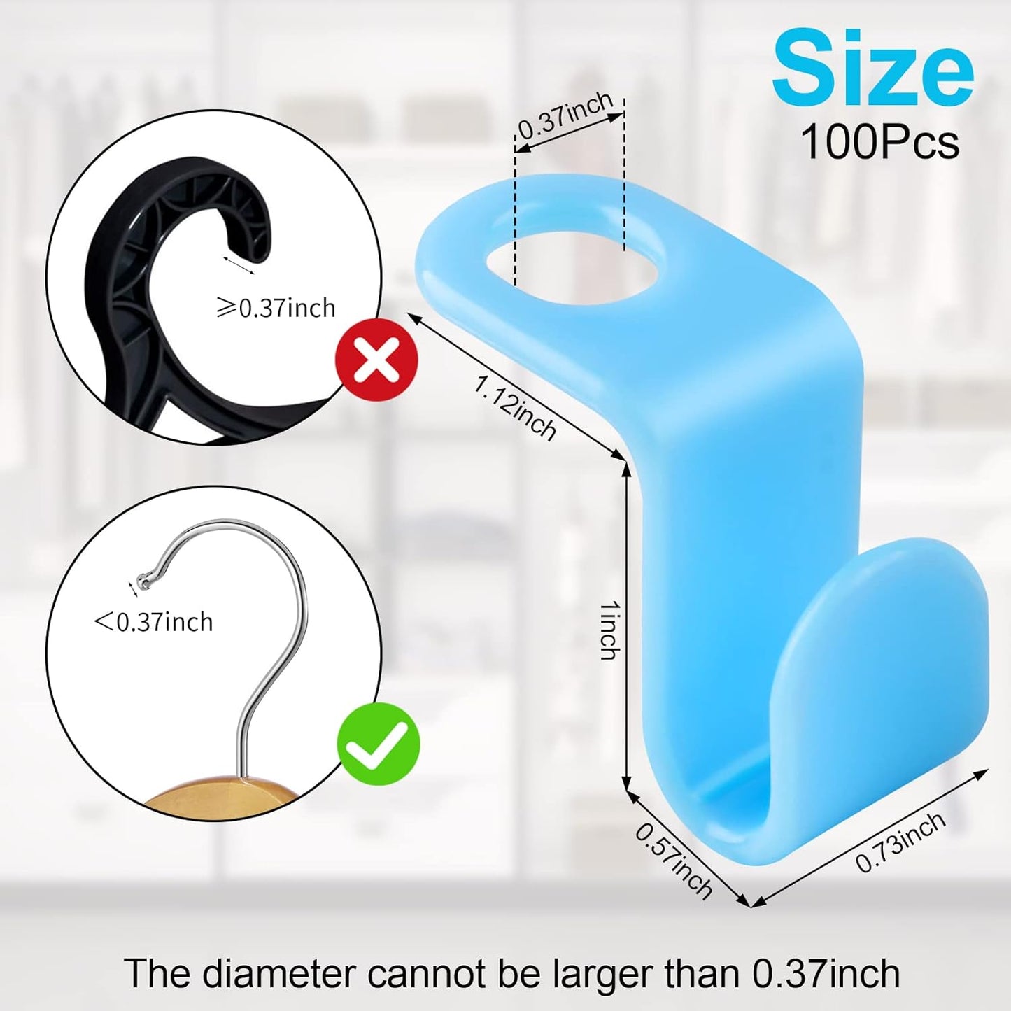 100 PCS Hanger Connector Hooks, Space Saving Hooks and Clips for Plastic Hangers (5 Color)