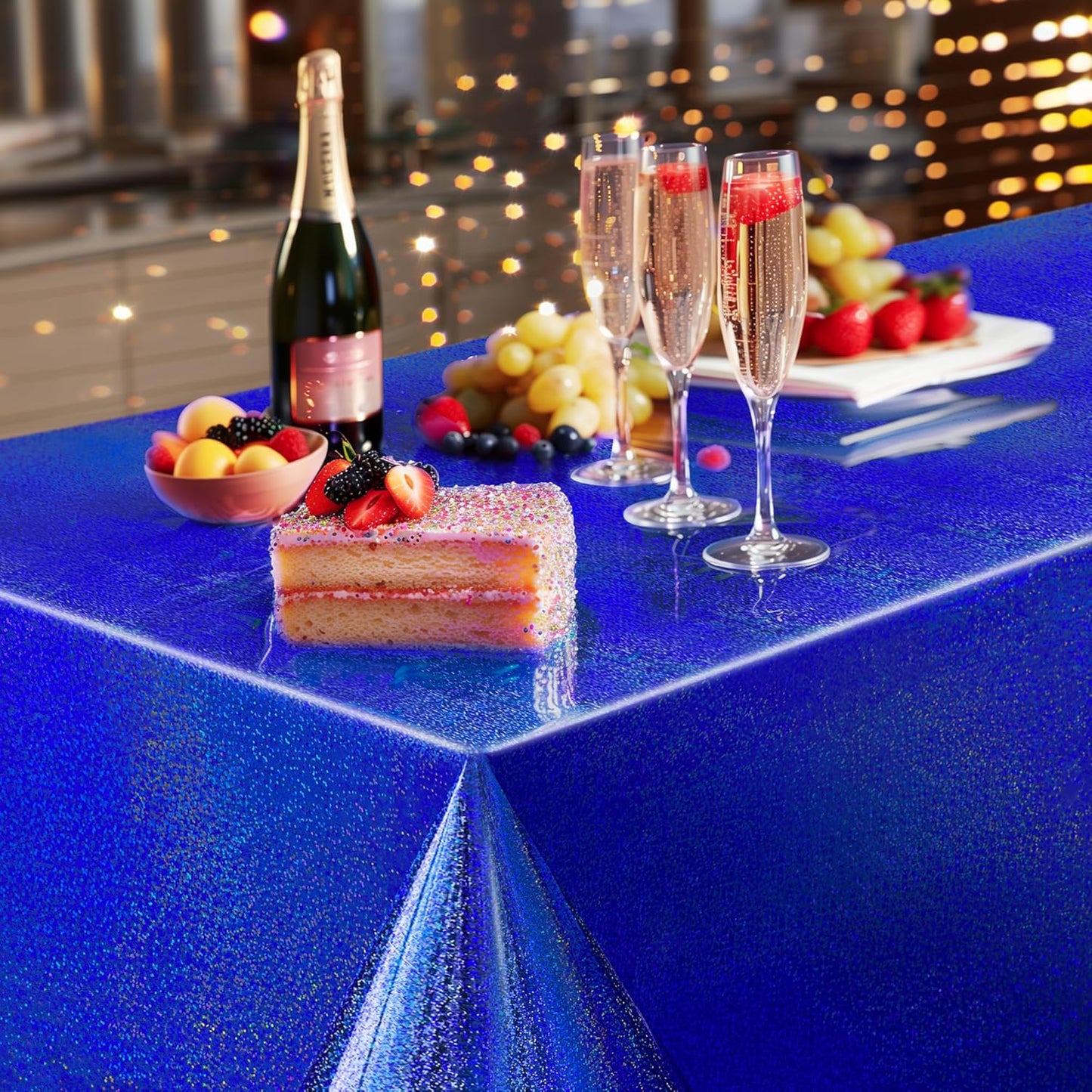 Royal Blue Holographic Foil Tablecloths - Set of 2, 54x72 Durable Table Covers for Elegant Events, Perfect for Parties, Weddings, and Showers