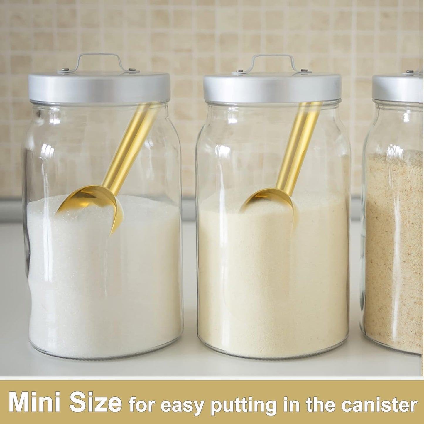Mini Scoop Set of 2, Stainless Steel Small Candy Sweet Ice Cube Scoops for Home Bar Buffet Wedding Canisters, Easy Clean & Sturdy, (Gold, 3 Oz)