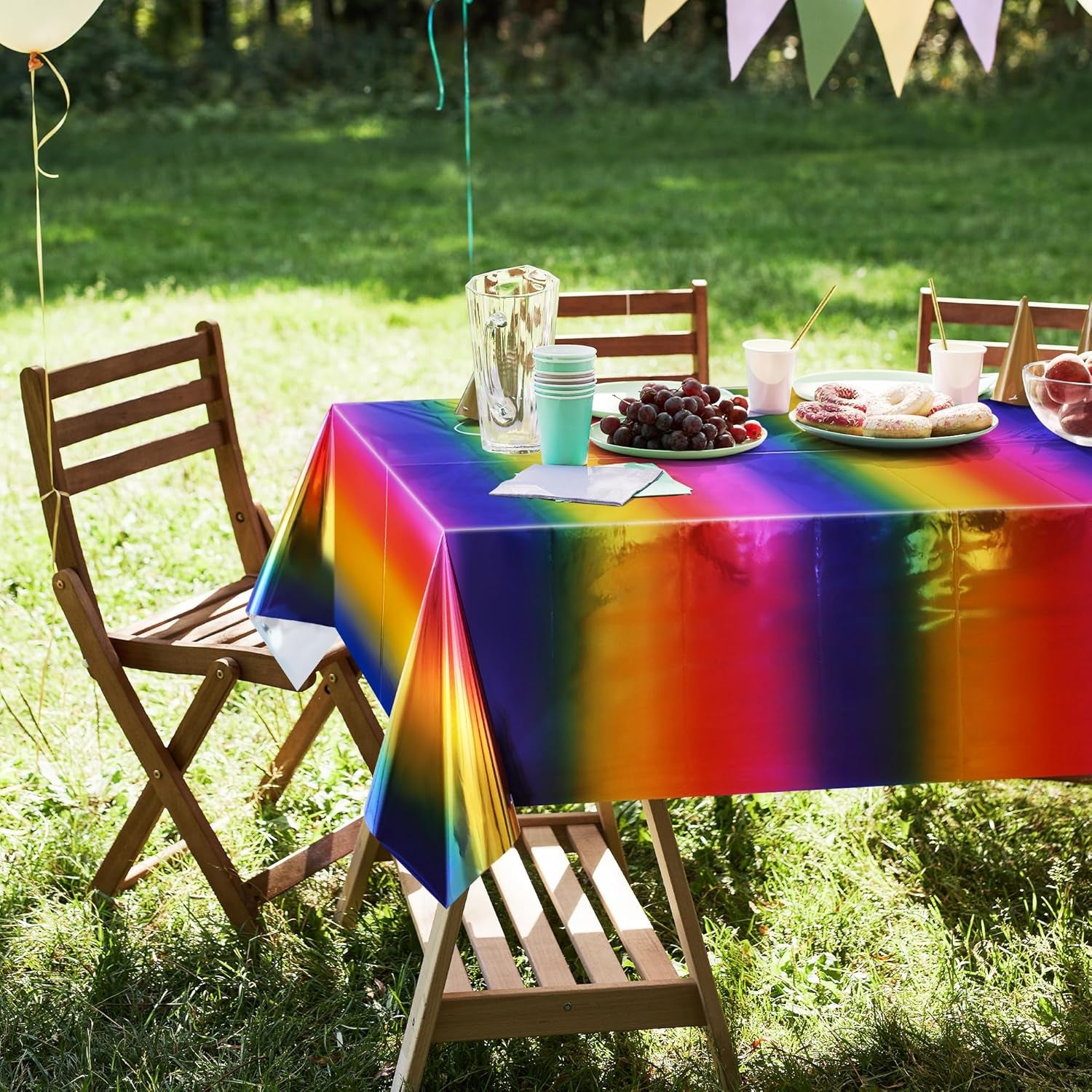 Set of 2 Disposable Tie-Dye Rainbow Tablecloths, 54 x 72 Inches, Colorful Plastic Covers for Celebrations, Weddings, and Events