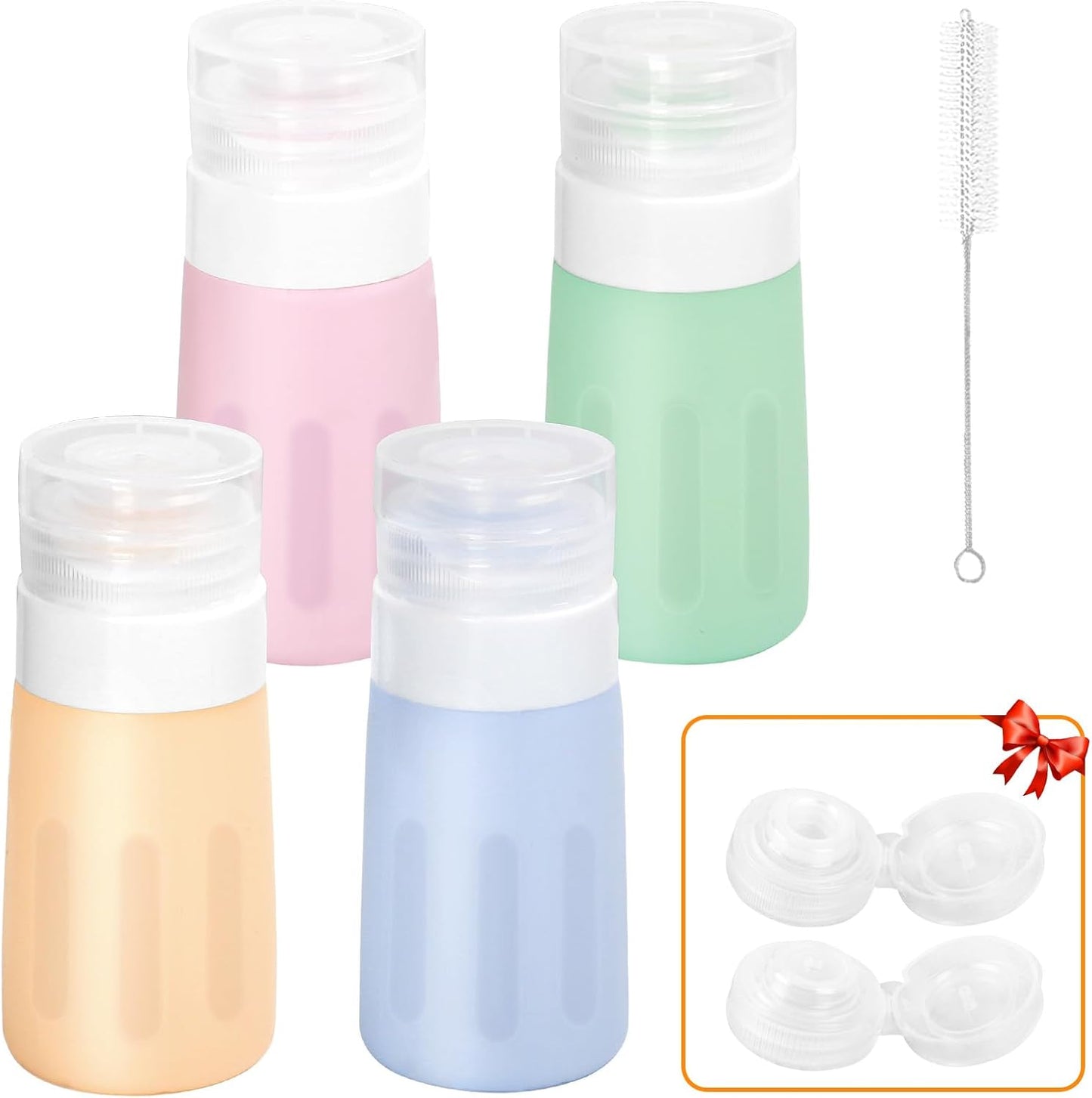 4Pcs Condiment Squeeze Bottles for Sauces, Leakproof Salad Dressing Container to Go, Small Silicone Squeeze Bottles with Brush, Condiment Containers Dispenser for Ketchup Hot Sauce Lunch Travel, 2 Oz