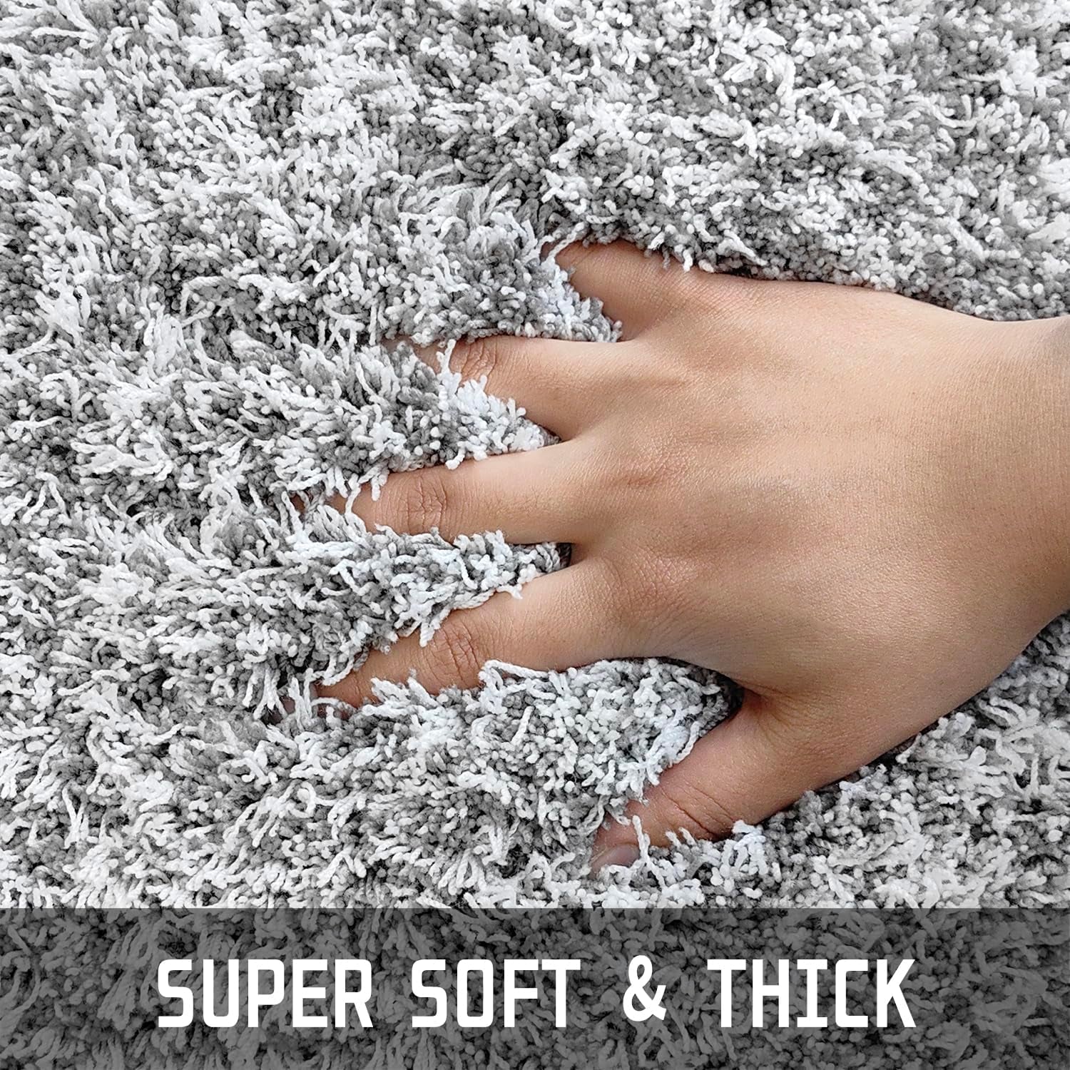 Bathroom Rugs Non Slip Washable 24X17, Ultra Soft and Water Absorbent Bath Mats, Plush Fluffy Shower Mat Outside, Microfiber Thick Matts for Bathroom Floor/Sink, Light Gray and White