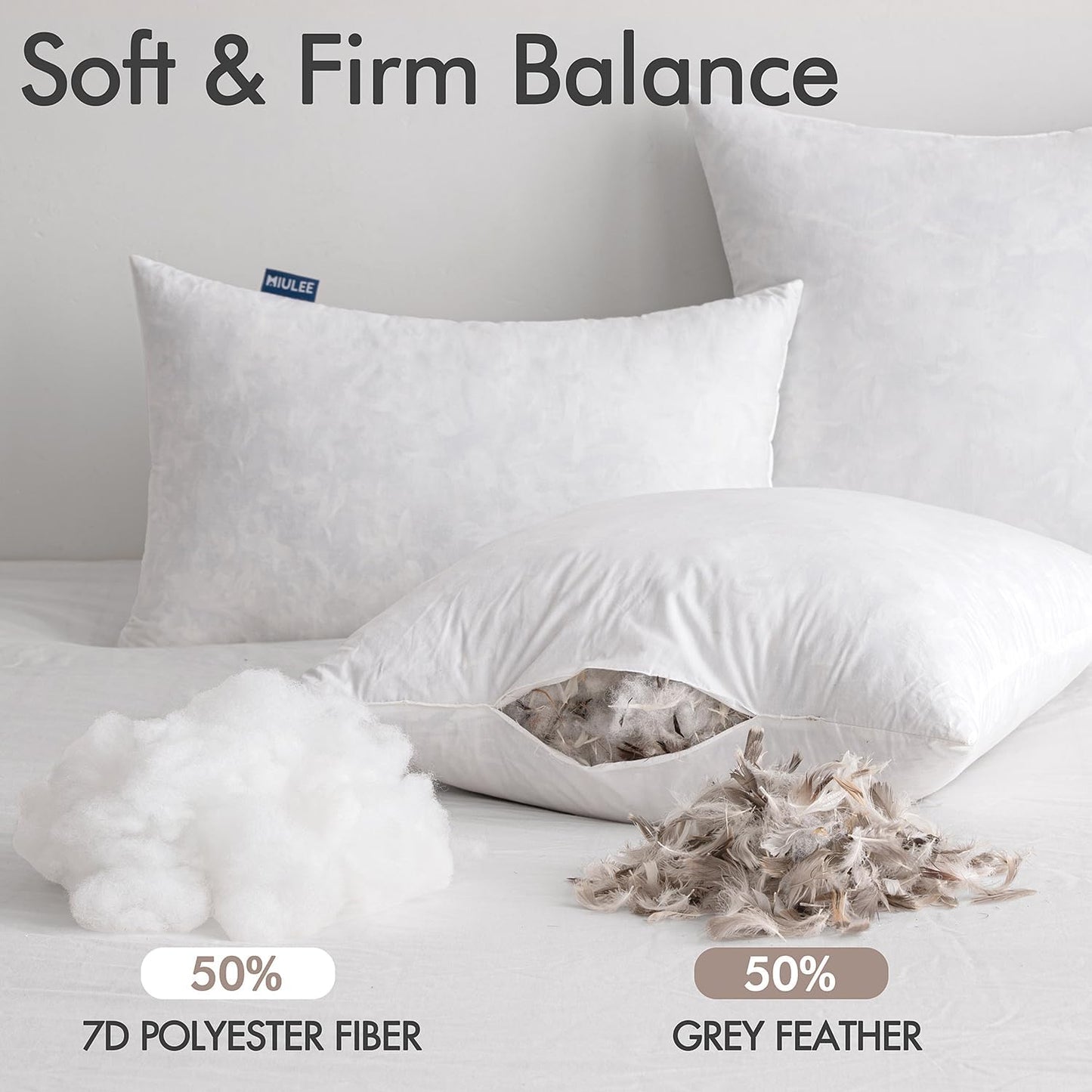 Set of 4 Decorative Pillow Inserts 20x20 Inches, Feather Blend Polycotton with Cotton Fabric for Couch, Bed, and Sofa